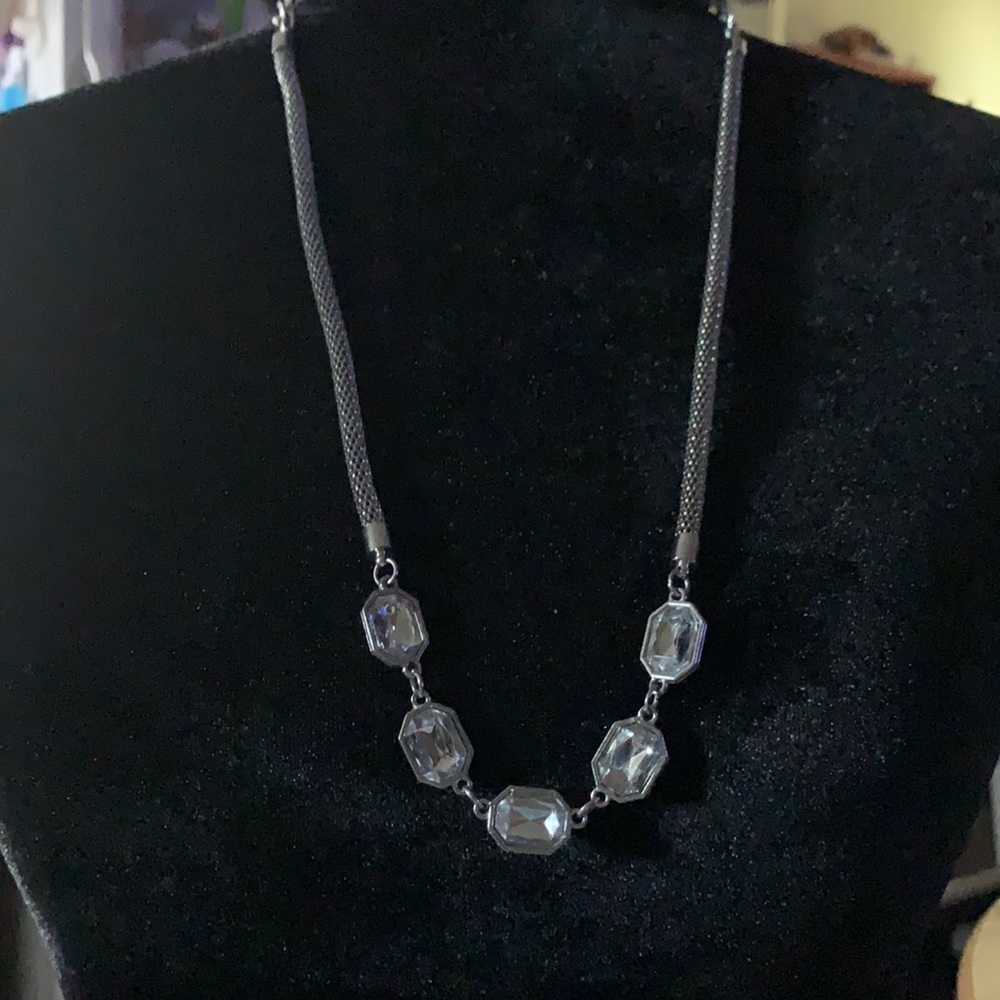 Long silver colored necklace